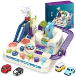Žaislinis lenktynių takelių rinkinys Extralink TOYS &mdash; protingos ma&scaron;inėlės, moduliniai takelio elementai, baterijomis varomos transporto priemonės
