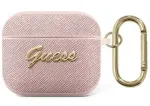Apsauginis dėklas Guess GUA3SASMP Saffiano Script Metal Collection Apple AirPods 3rd Generation ausinukams, rožinis