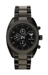 ARMANI AR5953 vyri&scaron;kas kvarcinis chronografinis laikrodis, 43 mm, juodas ciferblatas, nerūdijantis plienas su silikono apyranke