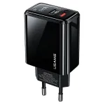 USAMS 20W dviejų prievadų sieninis įkroviklis USB-C PD3.0 + USB-A QC3.0 (EU ki&scaron;tukas, juodas)