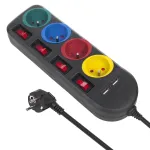 Maitinimo blokas MACLEAN MCE229B &ndash; 4 ki&scaron;tukiniai lizdai, 2&times; USB-A, 1,5 m laidas, 10 A, F tipas, vidaus patalpoms, juoda