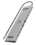 ICY BOX 11-in-1 USB Type-C stotelė, laidinė, USB 3.2 Gen 1 Type-C, 100 W, 3,5 mm, 10/100/1000 Mbit/s, antracitas, juoda