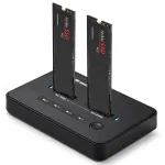 Dockavimo stotelė QOLTEC 52366 &ndash; dviguba M.2 NVMe PCIe SSD, USB-C 20Gb/s, palaiko iki 2&times;8TB, neprisijungus klonavimas