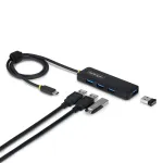 StarTech.com 4 prievadų USB-C &scaron;akotuvas, 5Gbps, maitinamas i&scaron; magistralės, USB-C į 4x USB-A mini &scaron;akotuvas, ilgas 61 cm laidas, PCR plastikas, ne&scaron;iojamas stalinio / ne&scaron;iojamojo kompiuterio USB &scaron;akotuvas