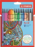 STABILO Pen 68 &ndash; 18 spalvų &ndash; asorti &ndash; plonas apvalus antgalis &ndash; 1 mm | Kur.lt