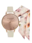 Olivia Burton Moteri&scaron;kas Laikrodis OBGSET51 30mm Rožinio Aukso Spalvos Nerūdijantis Plienas ir Pilka Oda