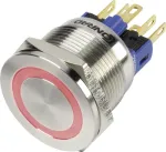 TRU COMPONENTS 1303040 GQ22S-11E/R/12V apsauginis nuo vandalizmo mygtukas, momentinis, 1 NO, 250 V AC, 3 A, raudonas žiedinis ap&scaron;vietimas 12 V DC, IP65, 22 mm montavimas