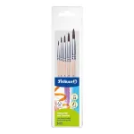 Pelikan Starter Brush Set, 5 dalių natūralių plaukų teptukų rinkinys su medinėmis rankenomis, permatomame dėkle 300008264