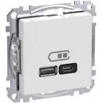Sieninis ki&scaron;tukinis lizdas Schneider Electric WDE002983 su USB-A ir USB-C prievadais, Power Delivery, baltas