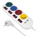 Maitinimo blokas MACLEAN MCE229W &mdash; 4 lizdai, 2&times; USB, 1,5 m laidas, F tipo, 10 A, baltas