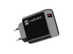 Natec Ribera NUC-2058 tinklo įkroviklis, 18 W, 1x USB-A, iki 3 A, Quick Charge 3.0, Samsung AFC, Huawei FCP/SCP, juodos spalvos