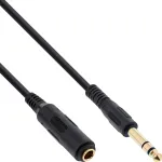 InLine Pailginamasis laidas ausinėms 6,3 mm Stereo M/F, auksuoti kontaktai, juodas, 2 m