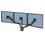 Fellowes Platinum Series trijų monitorų laikiklis - tvirtinimas trims 7 kg 27 colių ekranams - reguliuojamas trijų monitorių stalinis laikiklis - pakreipimas 45&deg; pasukimas 180&deg; sukimas 360&deg; sukimas 360&deg;, VESA 75x75/100x100 - juodas