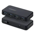 StarTech.com 4 prievadų USB-A &scaron;akotuvas, 5Gbps, su maitinimu, 2-in-1 USB-C ir USB-A pagrindiniu kabeliu, 1x BC 1.2 įkrovimo prievadas, 24W maitinimo adapteris, tinka MacBook ir Windows