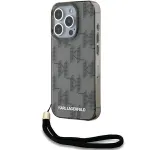 Karl Lagerfeld KLHCP15LHKDPNSK Kietasis dėklas, skirtas iPhone 15 Pro 6,1 inch, juodas, IML Mono KL ra&scaron;tas su virvele
