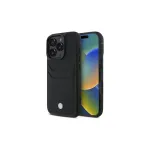 BMW Signature Leather Hardcase su kortelių lizdu, skirtas Apple iPhone 16 Pro Max 6,9 colio, juoda