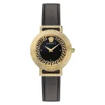Versace V-Circle moteri&scaron;kas laikrodis VE3D00322 36mm, &scaron;veicari&scaron;kas kvarcinis mechanizmas, nerūdijantis plienas, juodas ciferblatas, odinė apyrankė