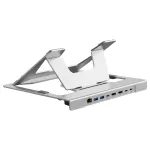 Conceptronic DONN35S ne&scaron;iojamojo kompiuterio stovas su 7-in-1 USB-C dokavimo stotele, dvigubu HDMI 4K60Hz, GbE, USB-C 5Gbps, 2x USB-A, 100W PD, sidabrinis