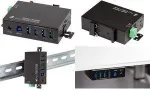 LogiLink USB 3.0 pramoninis 4 prievadų metalinis USB &scaron;akotuvas su DIN bėgio laikikliu