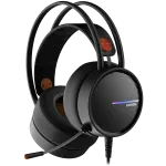 CANYON INTERCEPTOR GH-8A, Žaidimų ausinės 3.5mm lizdas ir USB jungtis LED foniniam ap&scaron;vietimui, reguliuojamas mikrofonas ir garsumo valdymas, su 2in1 3.5mm adapteriu, kabelis 2m, Juodos ir Oranžinės