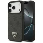 Guess Leather 4G Triangle Strass MagSafe dėklas, tinkantis iPhone 18 Pro / 17 Pro, juodos spalvos