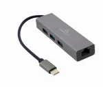 Dokavimo adapteris Gembird A-CMU3-LAN-01 &mdash; USB-C 3.2 Gen 1, 1&times; Gigabit LAN, 3&times; USB-A, metalinis korpusas, pilka spalva