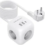 Power Cube QOLTEC 52547 maitinimo blokas 3&times;AC lizdai, 2&times;USB-A, 1&times;USB-C PD 20W