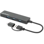 Manhattan USB-C ir USB-A jungties dokas / USB centras, 4x USB-A, 5 Gbps (USB 3.2 Gen1), maitinamas per USB