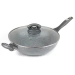 Salter Marblestone Wok 28cm pilka &ndash; Kaltas aliuminis, nelimpanti danga, tinka indukcinėms kaitlentėms