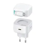 USAMS XMF Series CC202TC02 35W GaN USB-C sieninis įkroviklis su įtraukiamu USB-C kabeliu, PD+QC, baltas