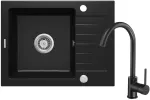 DEANTE Granite Composite 1-Bowl Kitchen Sink with Faucet and Drainer - Graphite