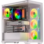 KRUX Exo Midi Tower PC korpusas, ATX/micro-ATX/mini-ITX, 2 x grūdintas stiklas, USB-C, 4 x 120 mm ventiliatoriai, 2 x 3,5 col. + 2 x 2,5 col. įrenginių skyriai, vaizdo plok&scaron;tė iki 40,5 cm, baltas