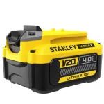 STANLEY V20 18V belaidis dviejų įrankių rinkinys &ndash; SFMCD716 be&scaron;epetinis kombinuotas gręžtuvas + SFMCG400 be&scaron;epetinis kampinis &scaron;lifuoklis, 2.0Ah ir 4.0Ah baterijos, įkroviklis, mink&scaron;tas krep&scaron;ys
