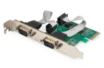 DIGITUS Serial I/O, 2 prievadų, PCIe papildymo plok&scaron;tė su 2 x DB9 M lizdu ir žemo profilio kron&scaron;teinu, MCS9901 mikroschemų rinkinys