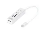 DIGITUS USB 2.0 Type-C HUB su kortelių skaitytuvu 3x USB 2.0, 1x SD, 1x MicroSD, aliumininis korpusas