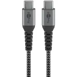 Goobay 49301 USB-C&ndash;USB-C laidas tekstiliniu apvalkalu ir metaliniais ki&scaron;tukais, 0,5 m, kosminė pilka/sidabrinė