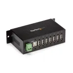 StarTech.com ST7200USBM 7 prievadų pramoninis USB 2.0 &scaron;akotuvas, metalinis korpusas, ESD ir vir&scaron;įtampių apsauga, DIN bėgelio / sienos / stalo montavimas, 7&ndash;24 V DC, TAA, juodas
