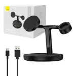 Baseus Swan 3 viename magnetinis belaidis įkrovimo stovas 15 W, juodas (su 1 m USB-C kabeliu)