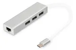 DIGITUS 3 prievadų USB 3.0 Tipo C &scaron;akotuvas su Gigabit Ethernet 3x USB A/F, 1x USB C/M, 1x RJ45 LAN