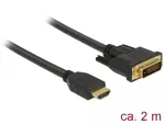 DeLOCK HDMI / DVI-D laidas, 2,0 m, triguba izoliacija, juodas, su varžteliais (85654)