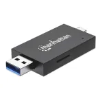 Manhattan USB-A / USB-C kombinuotas kelių kortelių skaitytuvas / ra&scaron;ytuvas, 5 Gbps (USB 3.2 Gen1), vyri&scaron;kas, microSD ir SD/MMC lizdai, mini formatas, SuperSpeed USB, Windows / Mac, juoda / permatoma, trejų metų garantija