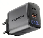 Sieninis įkroviklis AXAGON ACU-PQ67D, 67W, USB-C PD3.0 + USB-A QC4+, 2 i&scaron;ėjimai, LCD ekranas, 100&ndash;240V