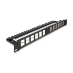 DELOCK 19 colių Keystone pataisų skydelis 24 prievadų kampuotas su įtempimo mažinimu, 1U, juodas, 482,6&times;125,5&times;44,2 mm