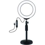 LED žiedinis &scaron;viestuvas 16 cm su stovu iki 33 cm, USB, RGBW