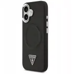 &bdquo;Guess&ldquo; Apple iPhone 17 odinės tekstūros dėklas su trikampiu logotipu ir MagSafe, juodas