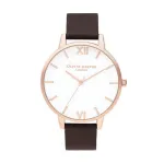Olivia Burton Women's Sparkle Bee Watch OB16SH07 - 34mm rožinio aukso atspalvio nerūdijančio plieno korpusas, baltas perlamutro ciferblatas, pilkas odinis dirželis