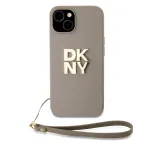 DKNY PU odos Stack Logo dėklas su rie&scaron;o dirželiu, skirtas iPhone 13 Pro Max, smėlio spalvos