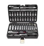 AWTOOLS 63 dalių 1/4 colio įvorių rinkinys BLACK LINE su reketu, antgaliais ir dėklu