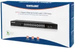Intellinet 24 prievadų Gigabit Ethernet jungiklis su 2 SFP prievadais, 24 x 10/100/1000 Mbps RJ45 + 2 x SFP, IEEE 802.3az, 19 colių stelažinis, metalinis