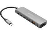 Sandberg 136-65 USB-C doko stotelė HDMI + 2x USB-A + 2x USB-C + PD 100 W, USB 3.2, 4K 60 Hz, aliuminis, sidabrinė